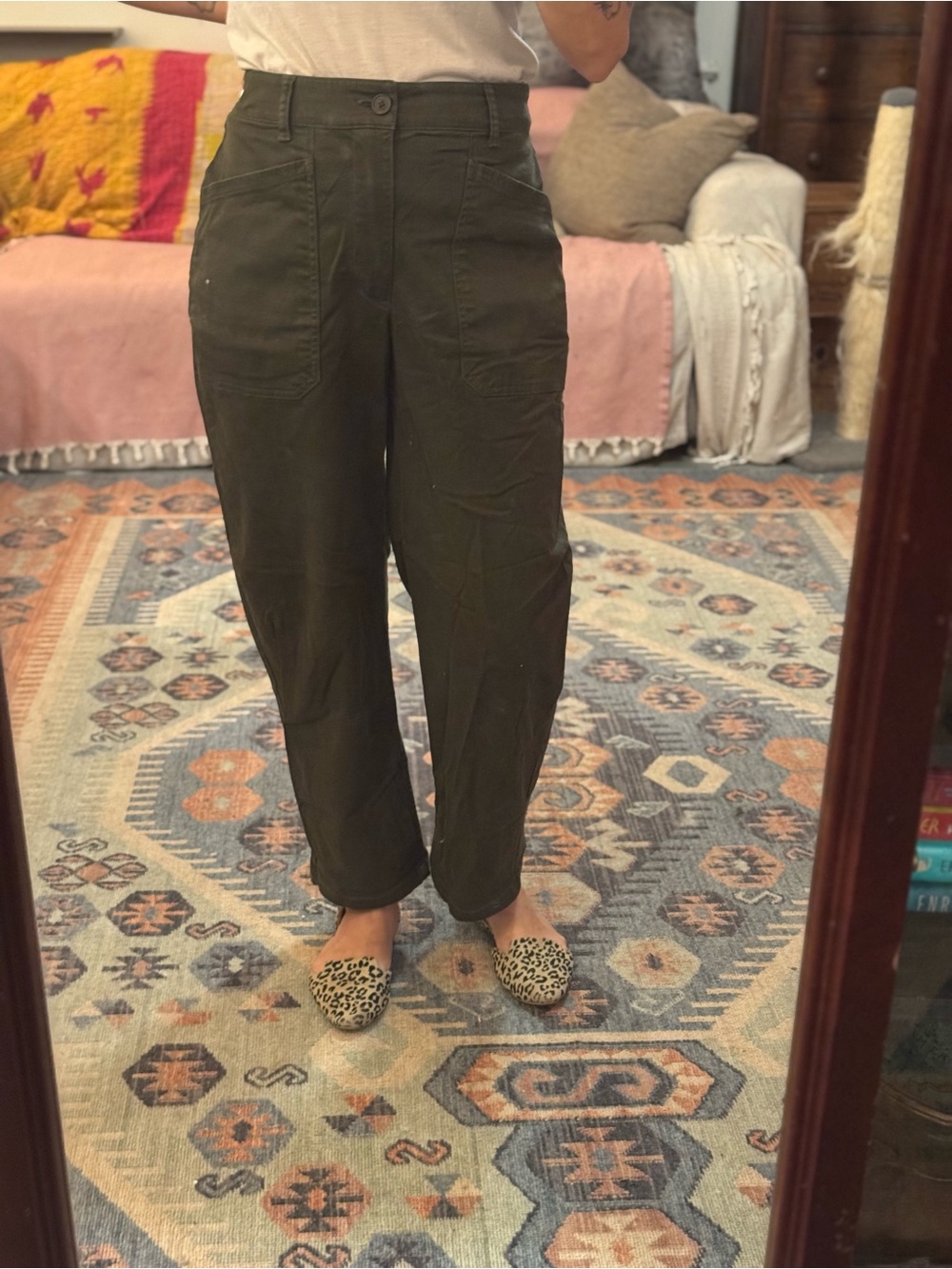 Olive Green High-Waist Utility Women’s Pants- Size 8